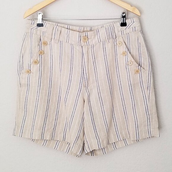 Sundance Wilde Striped 100% Linen Bermuda Shorts Beige Blue Women's 12 Petite - Picture 3 of 16